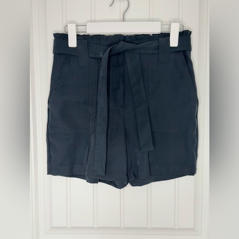 Nine West High Waist Shorts with Pockets & Tie Belt - Dark Aqua